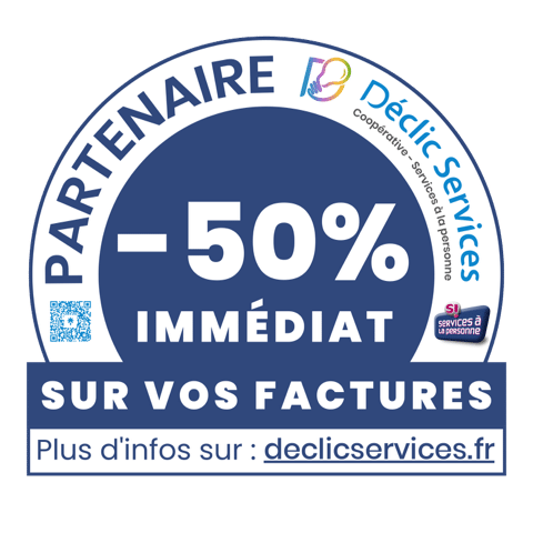 Badge Partenaire Déclic Services : -50% IMMÉDIAT sur vos factures. Plus d'infos sur declicservices.fr.