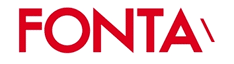 Logo Rouge FONTA Stylisé - Typographie Moderne Logo rouge stylisé "FONTA" avec une typographie moderne inclinée et un trait oblique final.