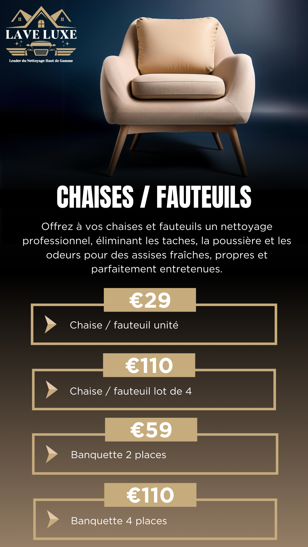 Nos services de nettoyage pour Coussins, Fauteuils et Chaises